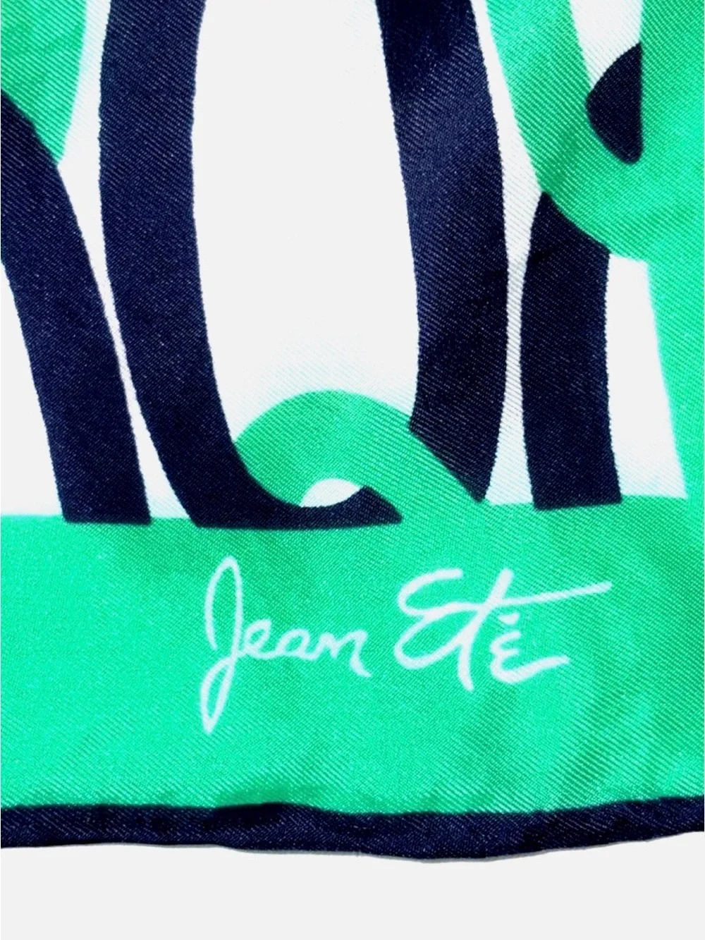 Vintage Jean Été Chain Print Square Scarf Green Navy Mod Preppy Silk Feel